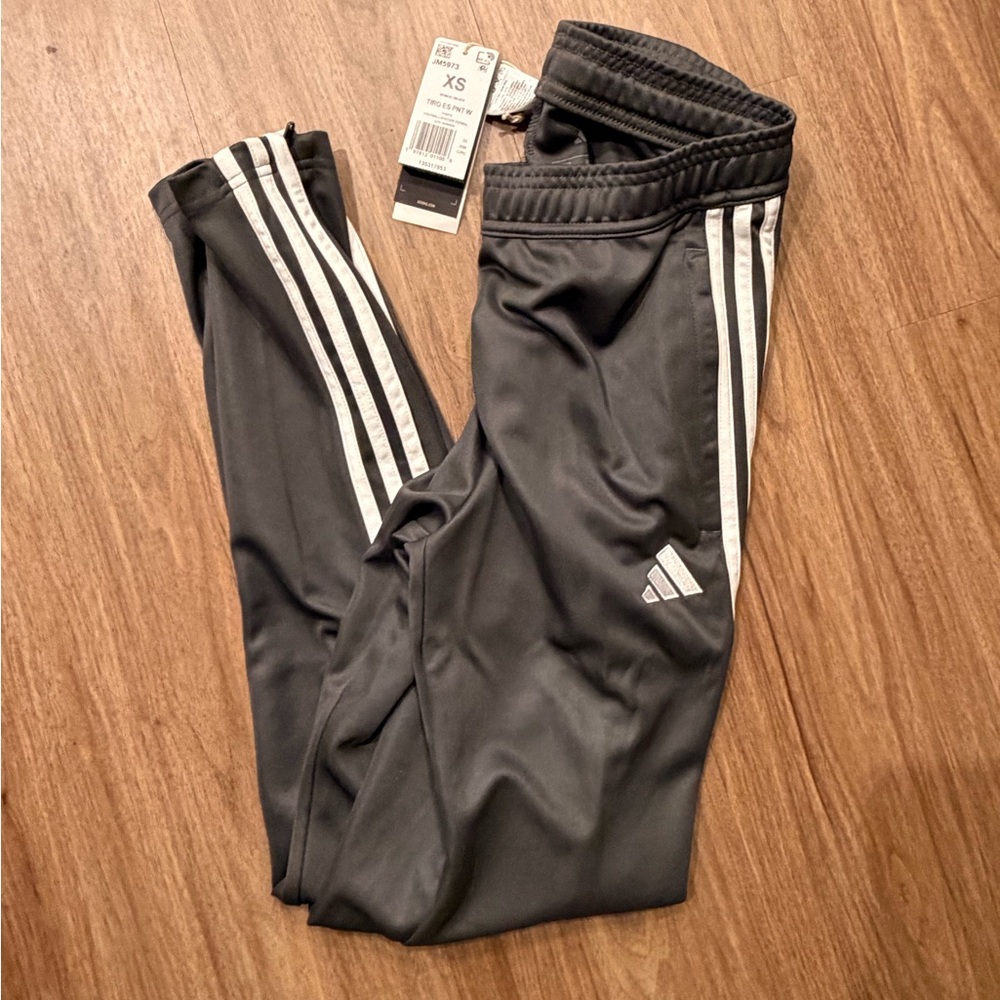 Adidas Women's Gray Joggers with White Stripes
